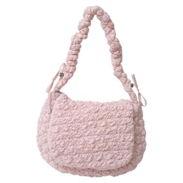 Imagem de NLAIOUSL Bolsa casual acolchoada de nylon para mulheres, bolsa de ombro espaçosa, bolsa de mão feminina moderna, Rosa