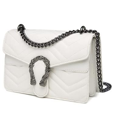 Imagem de MYHOZEE Bolsas Transversais para Mulheres - Bolsas de Mão com Estampa de Serpente, Bolsas de Ombro com Corrente de Couro, Branco Acolchoado