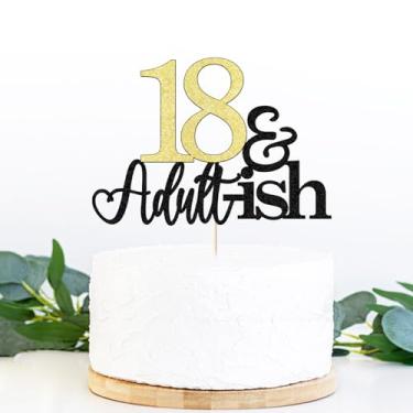 Imagem de Auteby Topo de bolo 18 e adulto - exclusivo glitter preto dupla face, ouro 18 números glitter cartolina topper para decoração de festa de aniversário de 18 anos, decoração de bolo para mulheres e