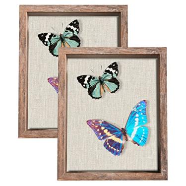 Imagem de 2 pacotes 20 x 25 cm moldura de caixa sombreada com parte de trás de linho – caixa rústica resistente para exibição de flores, fotos, medalhas e mais, marrom rústico