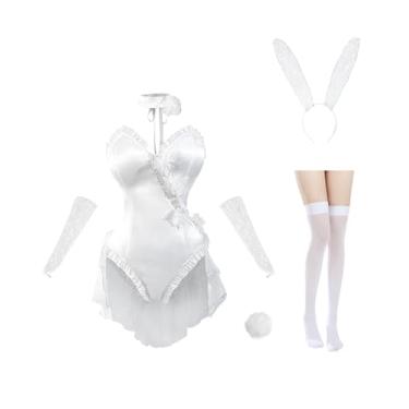 Imagem de Nuoqi Conjunto de fantasia feminina de coelhinho branco sexy lingerie para mulheres adulto terno de coelho GG