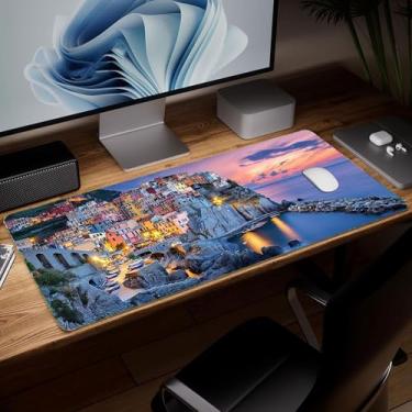 Imagem de Tapete de mesa de couro para cenário, mouse pad de arte colorida grande teclado de computador para jogos, protetor e capa à prova d'água, tapete decorativo de couro PU para laptop, decoração de casa