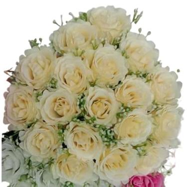 Imagem de Buquê de Rosas Artificiais com Folhagem – Kit com 2 Unidades (24 Flores Cada) para Decoração, Casamento e Ambientes Internos(Champanhe 4581/3916,1)