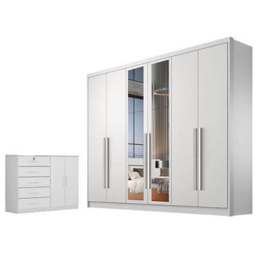 Imagem de Guarda Roupa Casal Livorno com Nicho e Espelho e Cômoda Seul Neve - No