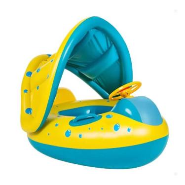 Imagem de Bóia Bote Bebê Inflável com Buzina Cobertura e Assento Proteção UV - A