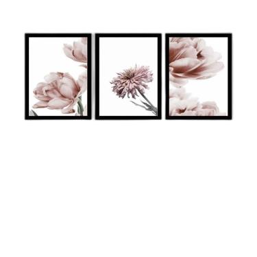 Imagem de Kit 3 Quadros Fotografias Modernas Flores Rosê 45X34Cm Vidro