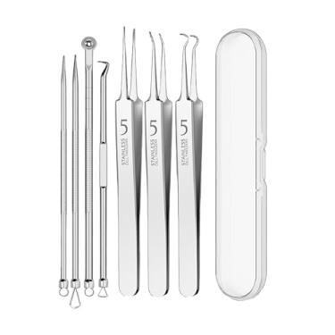 Imagem de Kit profissional de ferramentas de remoção de cravos 7 em 1 com pinças de aço inoxidável e estojo de viagem, prata