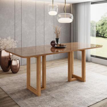 Imagem de Mesa Yara 6 Lug Tampo 200cm Canto Arredondado C Vidro Nature