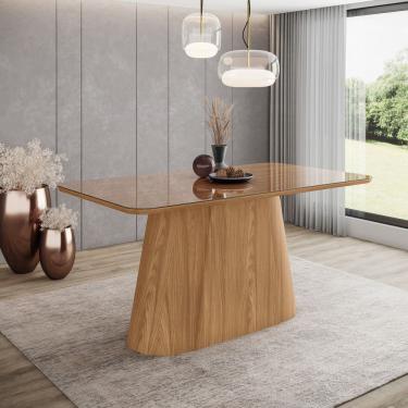 Imagem de Mesa Olívia 6 Lug Tampo 160cm C Vidro Canto Arredondado Nature
