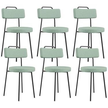 Imagem de Kit 06 Cadeiras Decorativa Estofada Para Sala De Jantar Barcelona L02 Linho Verde Menta - Lyam Decor