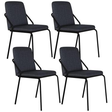 Imagem de Kit 04 Cadeiras Estofada Para Sala De Jantar Loft Preto C01 Linho Grafite - Lyam Decor