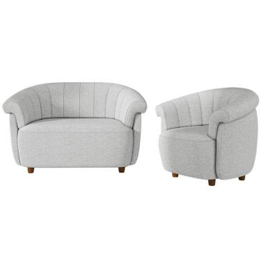 Imagem de Kit Namoradeira 2 Lugares E Poltrona Decorativa Orgânica Perseu M03 Linho Cinza - Lyam Decor