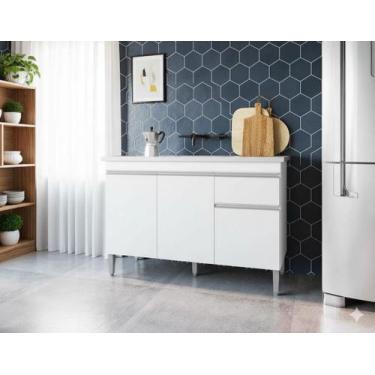 Imagem de Balcão Gabinete Pia Cozinha Tatiane 3 Pts 120cm Branco Fosco - Mabi St