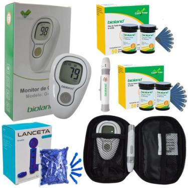 Imagem de Kit Monitor Glicemia 100 Tiras Glicose 200 Lancetas Bioland