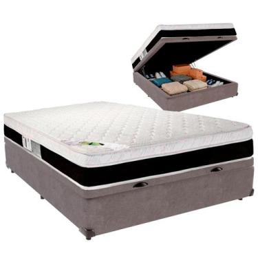 Imagem de Cama Box Baú Viúvo e Colchão Roma Molas Ensacadas Luckspuma Cinza