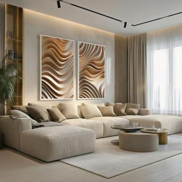 Imagem de Conjunto 2 Quadros Decorativos com Moldura Caixa Madeira 3D  para Sala