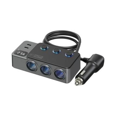 Imagem de Adaptador Carregador Veicular 9 Em 1 228W PD Com Divisor De 3 Tomadas 