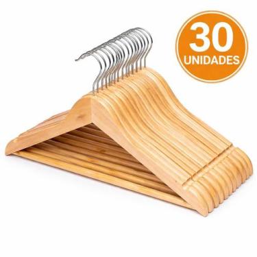 Imagem de 30 Cabides de Madeira Reforçado Com Verniz Gancho Giratório - CLEAN TE