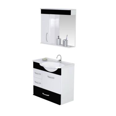 Imagem de Armário Para Banheiro Viena 5700 Suspenso 59,5cm 2 Gavetas + Gavetão Rorato - Preto