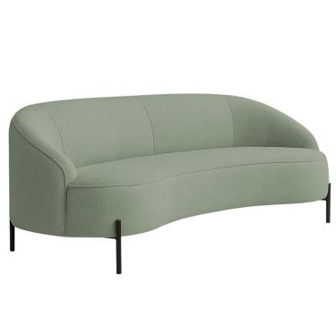 Imagem de Sofá Curvo Porto 03 Lugares 180cm Pés Preto Bouclé Verde Claro - Nexta Casa