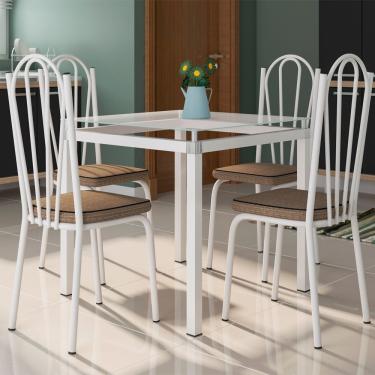 Imagem de Kit Conjunto de Mesa de Jantar Malva 4 Lugares Tampo de Vidro Assento Rattan Branco 75CM