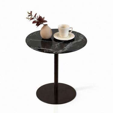 Imagem de Mesa Lateral Atría Redonda Tampo Mármore Nero Base Alumínio Laqueado 41CM Marrom