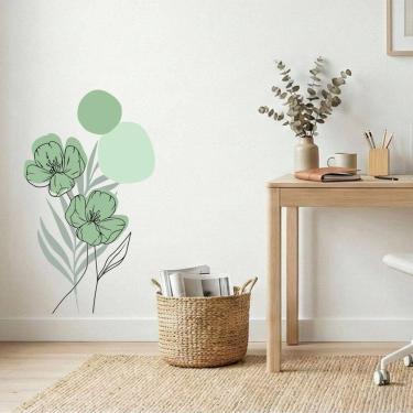 Imagem de Adesivo Floral Boho Verde Estilo Nórdico 50x90 Minimalista Abstrato