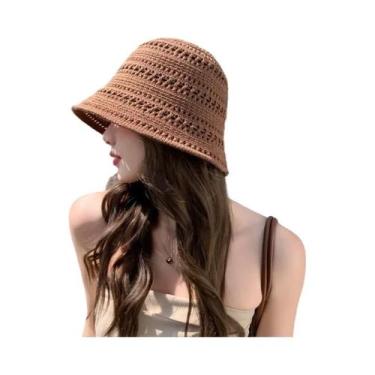 Imagem de Chapéu Bucket Feminino De Verão 2024 Em Tricô Vazado Com Proteção Sola
