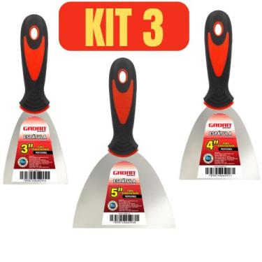 Imagem de Kit 3 Espátulas de Aço Inox com Cabo Emborrachado Para Gesso Massas Dr