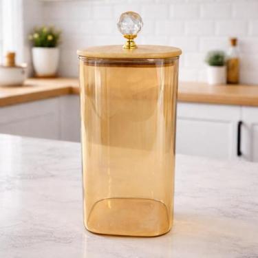 Imagem de Pote de Vidro Hermético 1,5L Âmbar com Tampa de Bambu Porta Mantimento