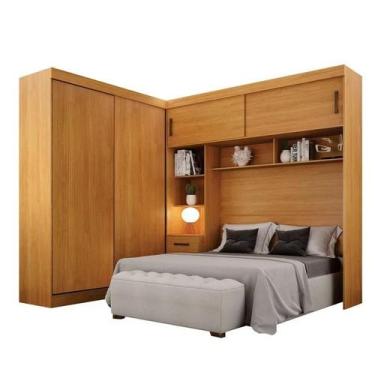 Imagem de Guarda Roupa Casal Sparta com Cabeceira Queen Sem Espelho 4 Portas de 