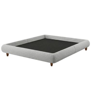 Imagem de Cama Queen Japonesa Nami Bouclé Pés Madeira MDF-MDP Cinza Claro