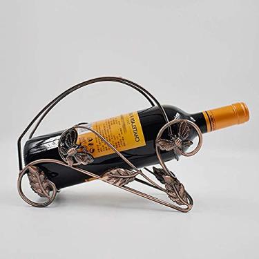 Imagem de Pkfinrd Suporte de garrafa de vinho para casa suporte de ferro artesanal decoração de armário de vinho (cor latão)