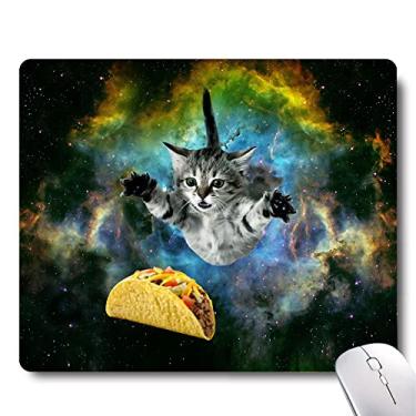 Imagem de Apottwal Tapete de mouse para jogos Cute Cat Space Taco Galaxy - Base de borracha antiderrapante para laptop, pai de mesa