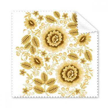 Imagem de Pano de limpeza com estampa floral clássico amarelo dourado 5 peças