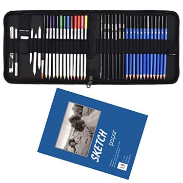 Imagem de Wemay Conjunto de lápis de cor profissional de 41 peças Lápis de desenho e kit de esboço Inclui lápis de cor solúvel em água Desenho Carvão Grafite Apontador de lápis Borracha Desenho Saco de armazena