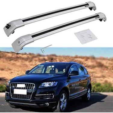 Imagem de UDP-Auto 2 peças apto para Audi Q7 2006-2015 alumínio travável trilho de teto barras transversais bagagens bagagens bagageiros - todo prateado