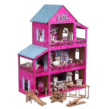 Casa Casinha De Boneca Mdf 26 Miniaturas + Rack P/ Celular Rosa - Perli  Designer