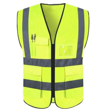 Imagem de Colete faixa Sinalizador Refletivo Segurança Trabalho EPI Blusão Fluorescente Obra Transito Bolsos Ziper Proteção