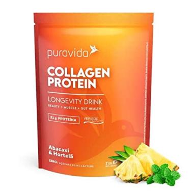 Imagem de Colagen Proteina Abacaxi e Hortelã PuraVida 450 gramas Colágeno collagen protein verisol