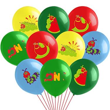 Imagem de Luiqs Vens 52 peças de balões de lagarta com fome, balão de hélio de látex verde azul amarelo 30 centímetros com fita balão de feliz 1º aniversário decorações de festa suprimentos para chá de bebê adereço para meninos meninas