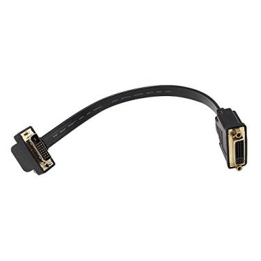 Imagem de Cabo de extensão DVI, zdyCGTime 1FT Flat Slim DVI-D Dual Link 24+1 Cabo de extensão digital 90 graus macho para DVI fêmea