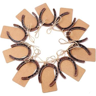 Imagem de AerWo 20 peças de brindes de sapatos de cavalo com etiqueta Kraft, mini ferradura de metal decorações de ferradura para decoração rústica vintage de festa de casamento