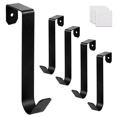 Imagem de Ganchos sobre a porta, pacote com 5 ganchos de porta resistentes para pendurar, ganchos de toalha pretos reforçados de 18 kg para quarto, banheiro, porta de 4 cm, com almofadas de esponja (preto-5)