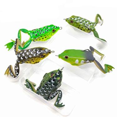 Imagem de KEAIDO 5 peças de iscas macias para pesca de sapo, kit de iscas macias de raio de trovão, sapo, pernas de hélice dupla, isca de crankisca artificial, flutuante, gancho de engrenagem para água salgada e robalo