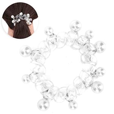 Imagem de Laço de cabelo com cordão de telefone, laço de cabelo em espiral suporte de rabo de cavalo casamentos festas de dança festas noturnas (branco)