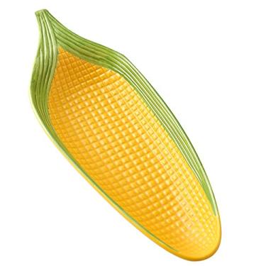 Imagem de GUIPAIHAI Prato de cerâmica em formato de milho, bandeja de frutas criativa, bandeja de frutas, tigela de sobremesa, recipiente para lanche (tamanho P/24 cm)