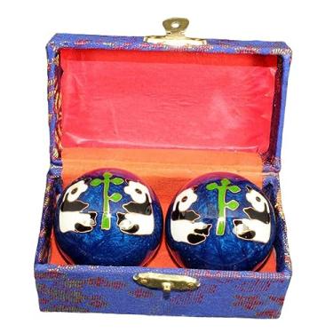 Imagem de YIJU 2x Bolas de Massagem Baoding Balls com Caixa de Armazenamento Presente Portátil Alivia Rigidez Relaxamento Exercício Chinês Handebol para Pais Idosos, Panda Azul