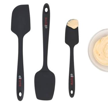 Imagem de Elihome Conjunto de 3 espátulas de silicone da Série Chef de 3 peças, resistente ao calor, espátulas de borracha antiaderente para cozinhar, assar, misturar – livre de BPA e silicone certificado LFGB (preto)