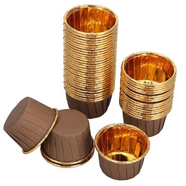 Imagem de Forros de cupcake, estojos de cupcake resistentes a altas temperaturas sem vazamento para muffins para bolas de bolo para cupcakes e doces para aniversário(Trumpet 3830-Inside Gold e Outside Coffee)